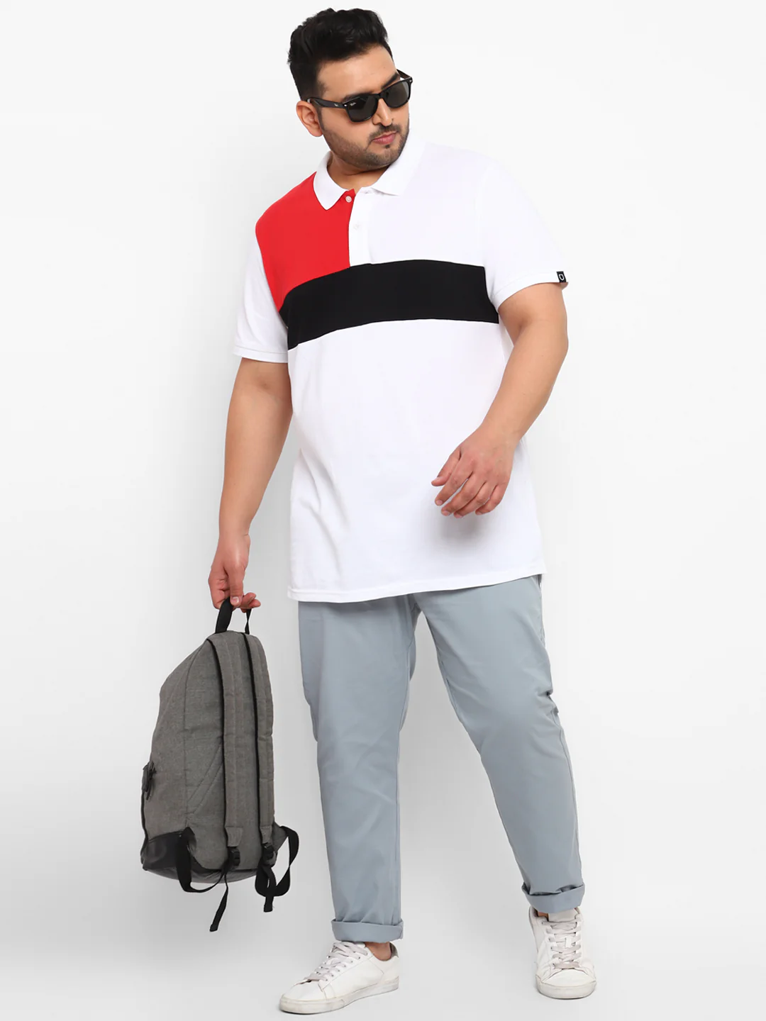 Plus Men's Blue Cotton Regular Fit Casual Chinos Trousers - Image 4