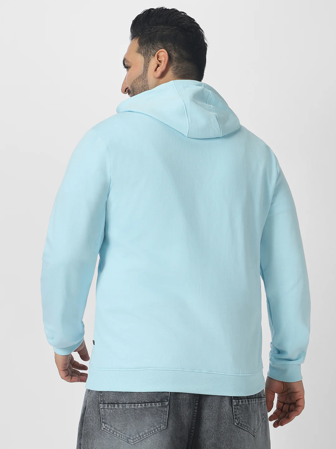 Plus Men's Blue Cotton Solid Hooded Neck Sweatshirt - Image 3