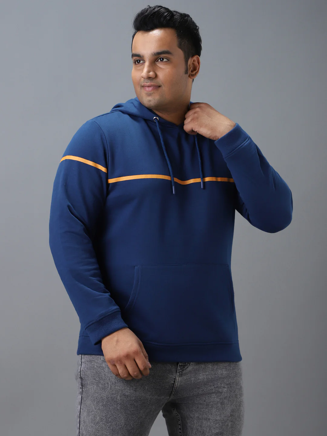 Plus Men's Blue Cotton Solid Hooded Neck Sweatshirt - Image 2