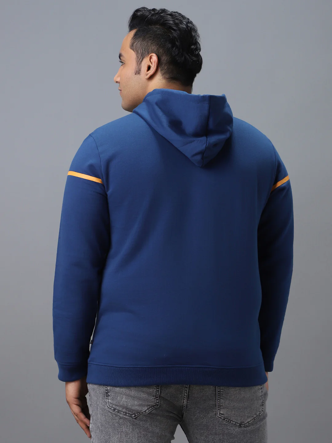 Plus Men's Blue Cotton Solid Hooded Neck Sweatshirt - Image 3
