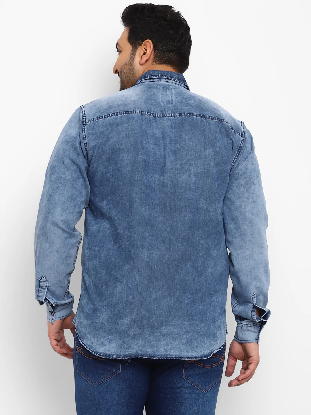 Plus Men's Blue Full Sleeve Regular Fit Casual Denim Shirt - Image 3