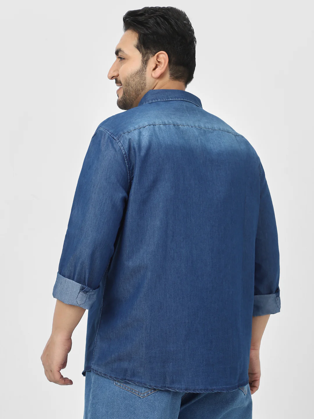 Plus Men's Blue Full Sleeve Regular Fit Casual Denim Shirt - Image 3