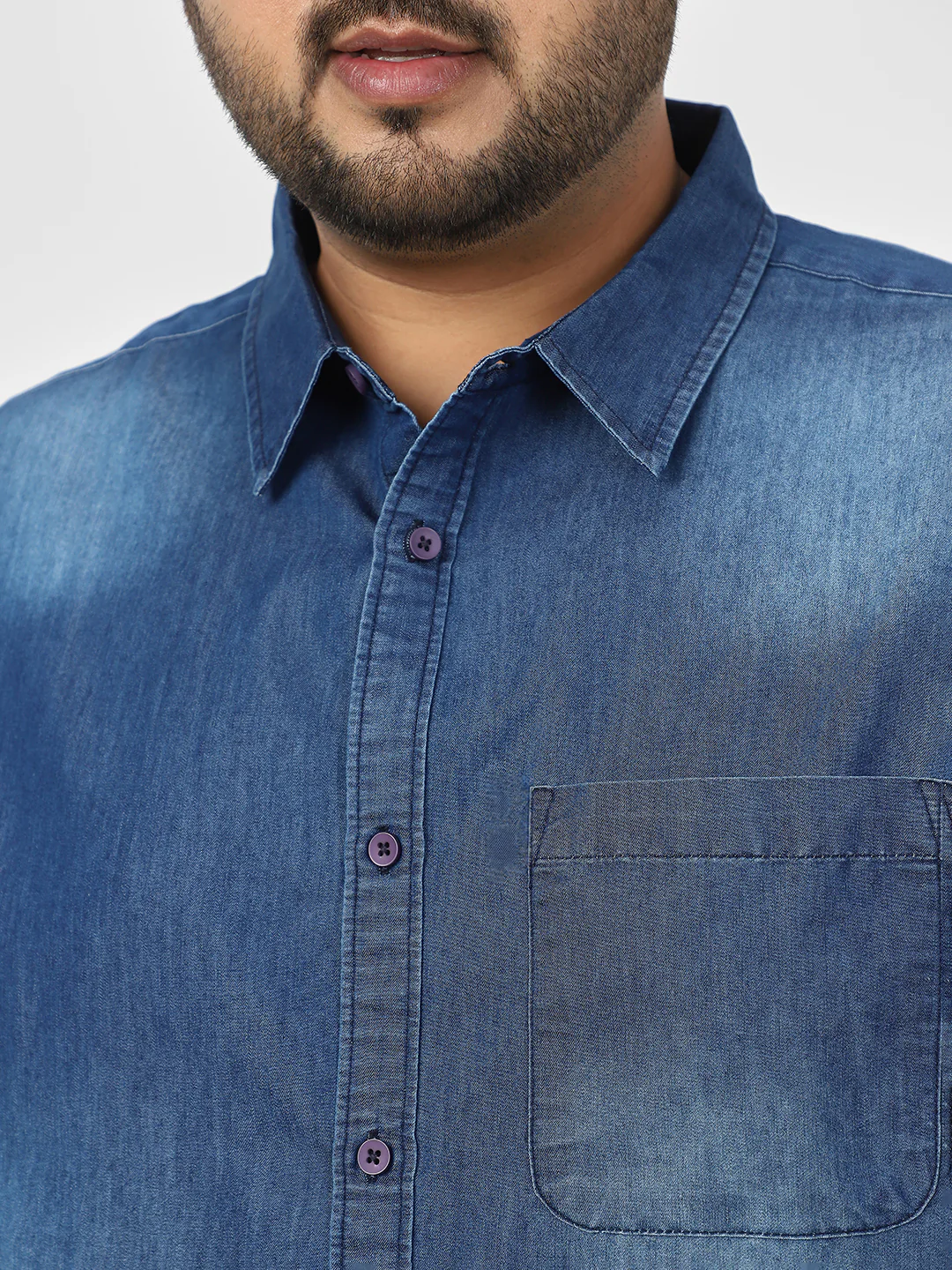 Plus Men's Blue Full Sleeve Regular Fit Casual Denim Shirt - Image 5