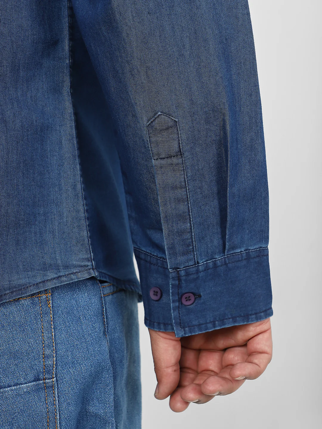 Plus Men's Blue Full Sleeve Regular Fit Casual Denim Shirt - Image 6