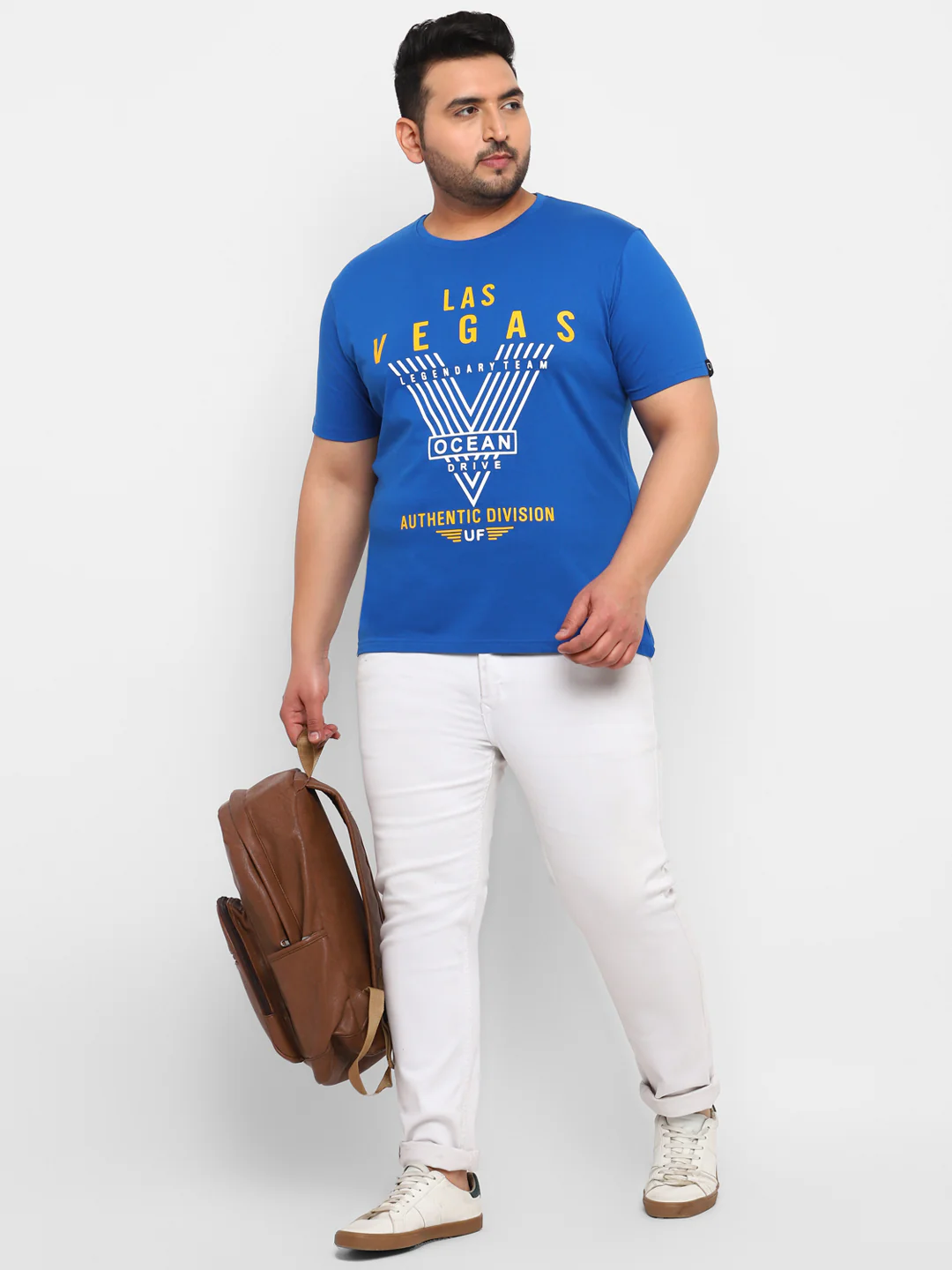 Urbano Plus Men's Blue Graphic Printed Half Sleeve Regular Fit Cotton T-Shirt - Image 4