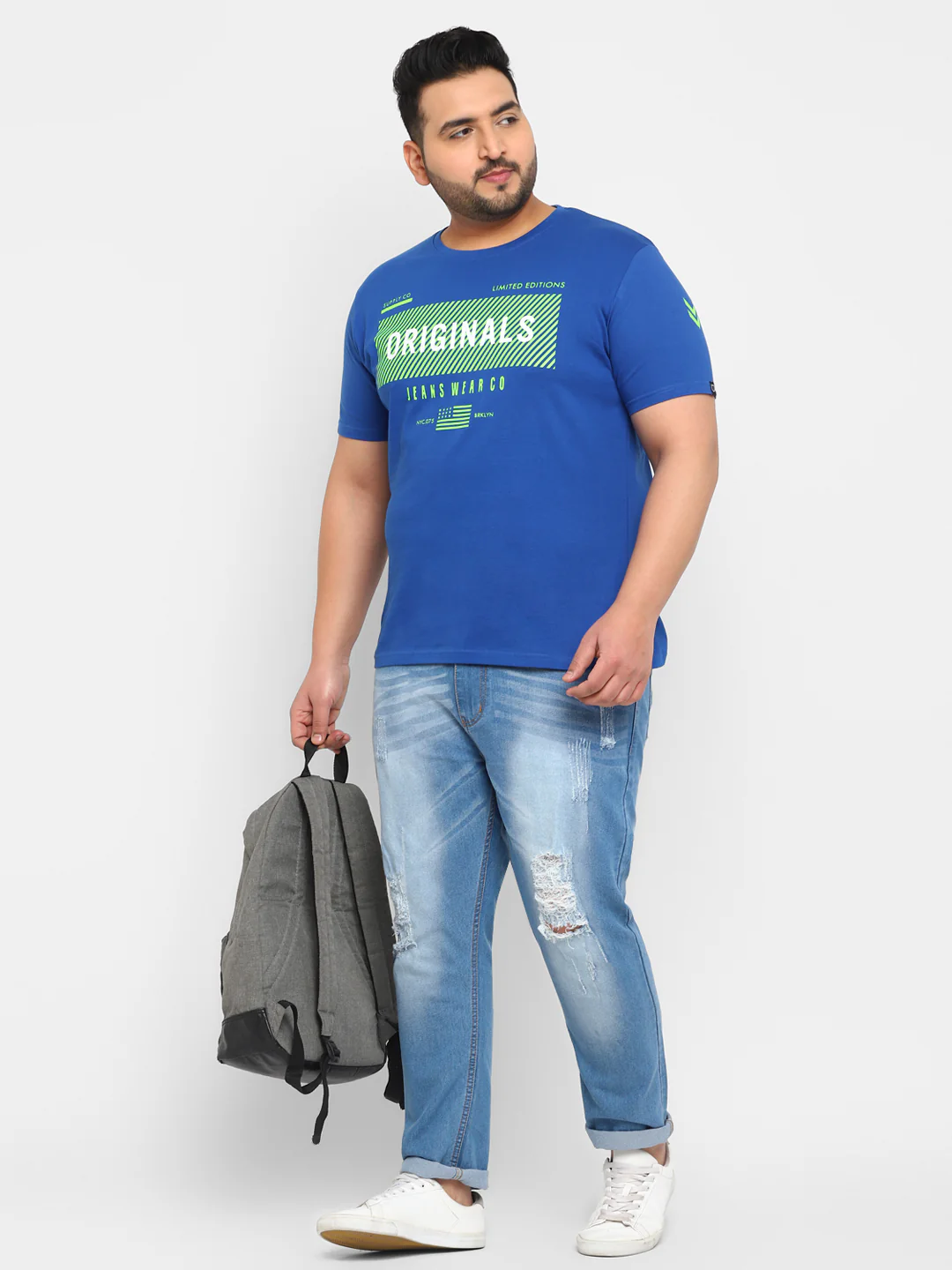 Urbano Plus Men's Blue Graphic Printed Half Sleeve Regular Fit Cotton T-Shirt - Image 4