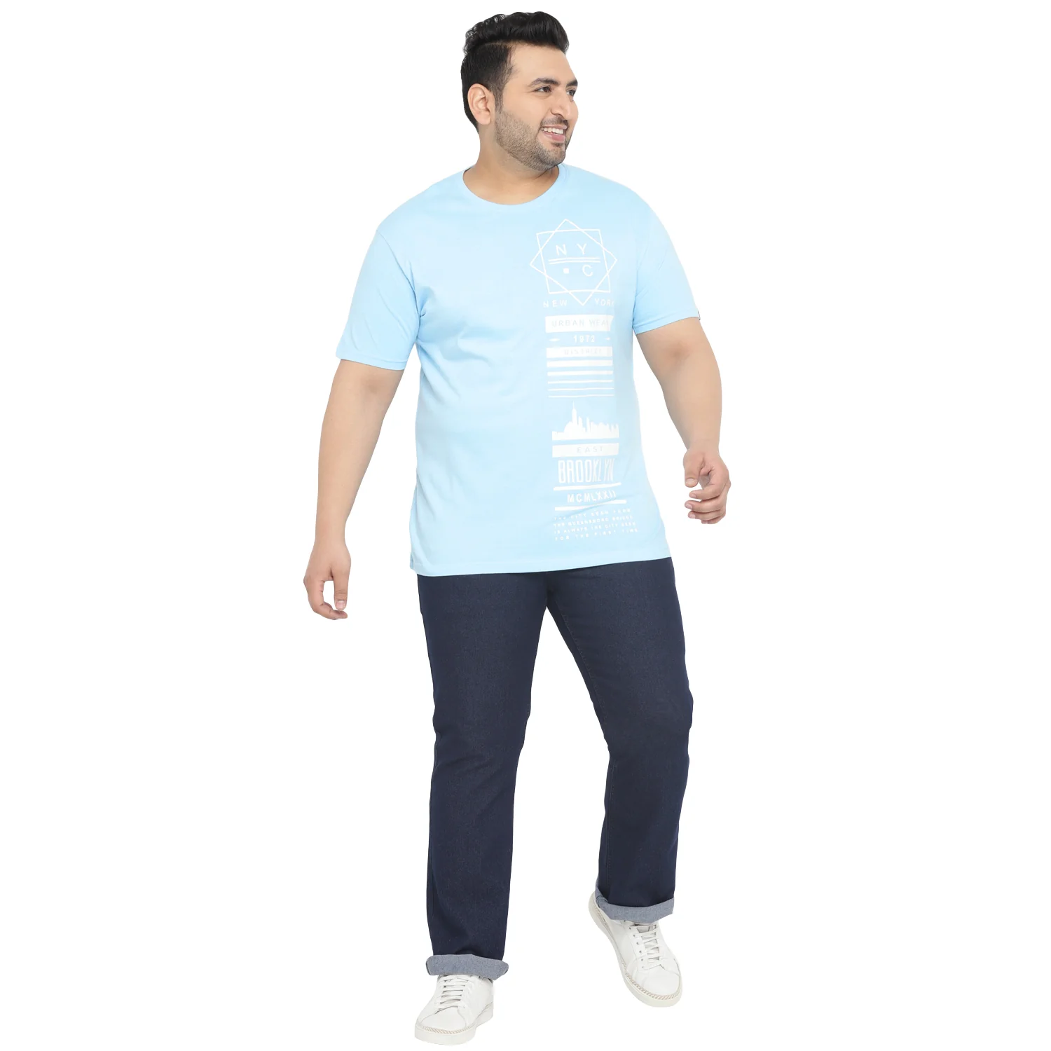 Urbano Plus Men's Blue Graphic Printed Half Sleeve Regular Fit Cotton T-Shirt - Image 4