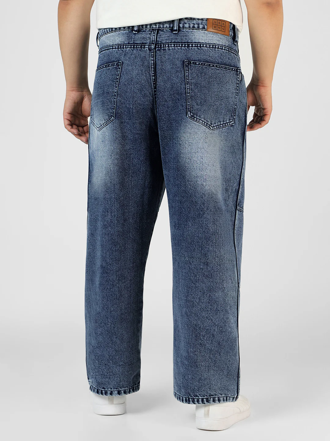 Plus Men's Blue Loose Baggy Fit Cut and Sew Panelled Jeans Non-Stretchable - Image 4