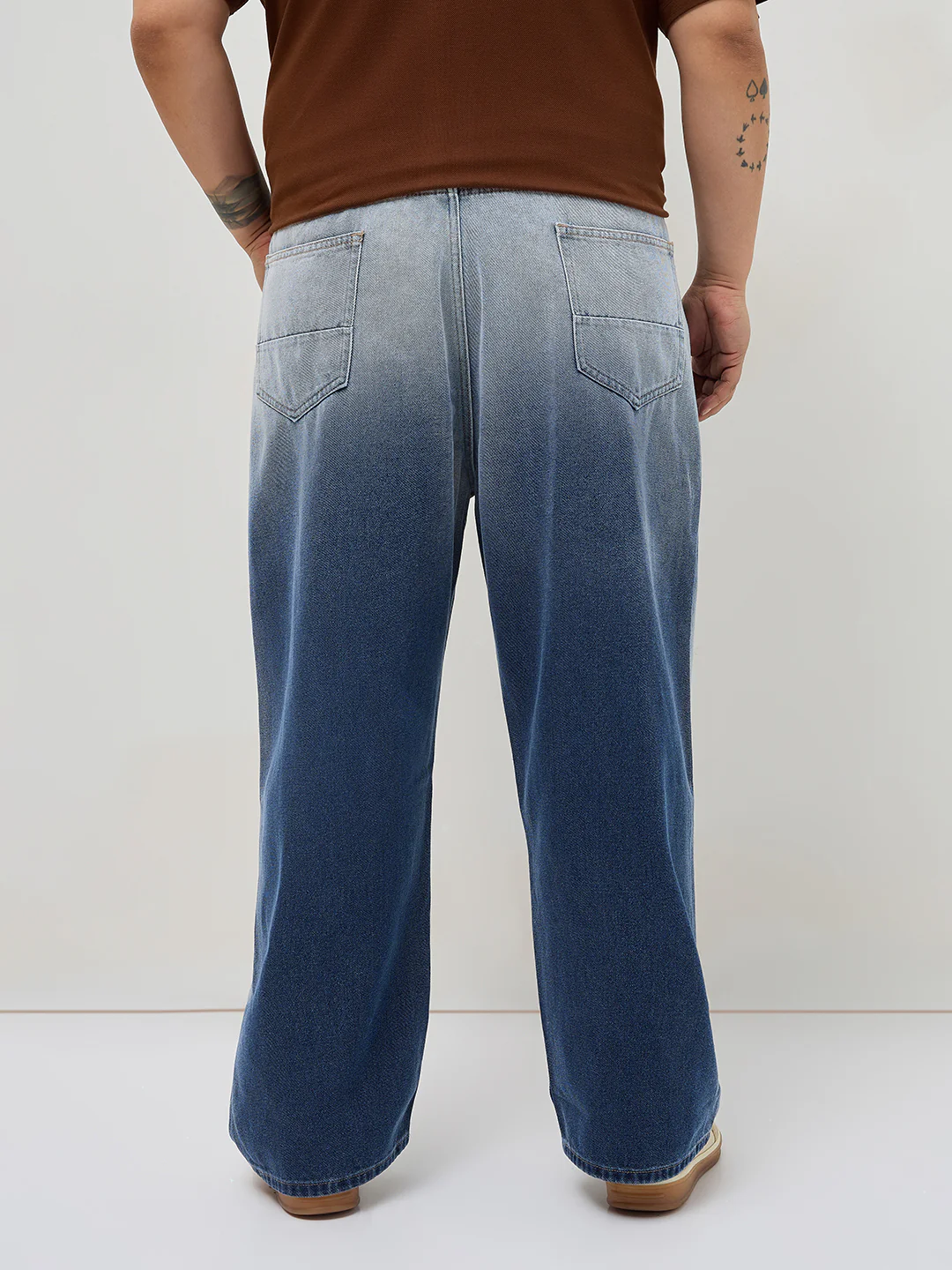 Plus Men's Blue Loose Baggy Fit Heavy Washed Faded Denim Jeans Non-Stretchable - Image 3