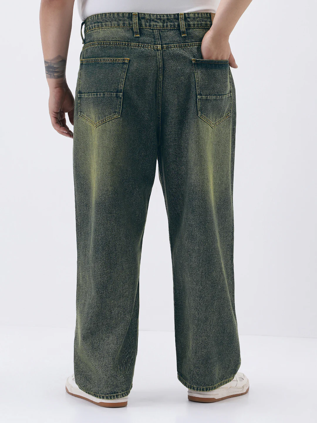 Plus Men's Blue Loose Baggy Fit Heavy Washed Jeans Non-Stretchable - Image 3
