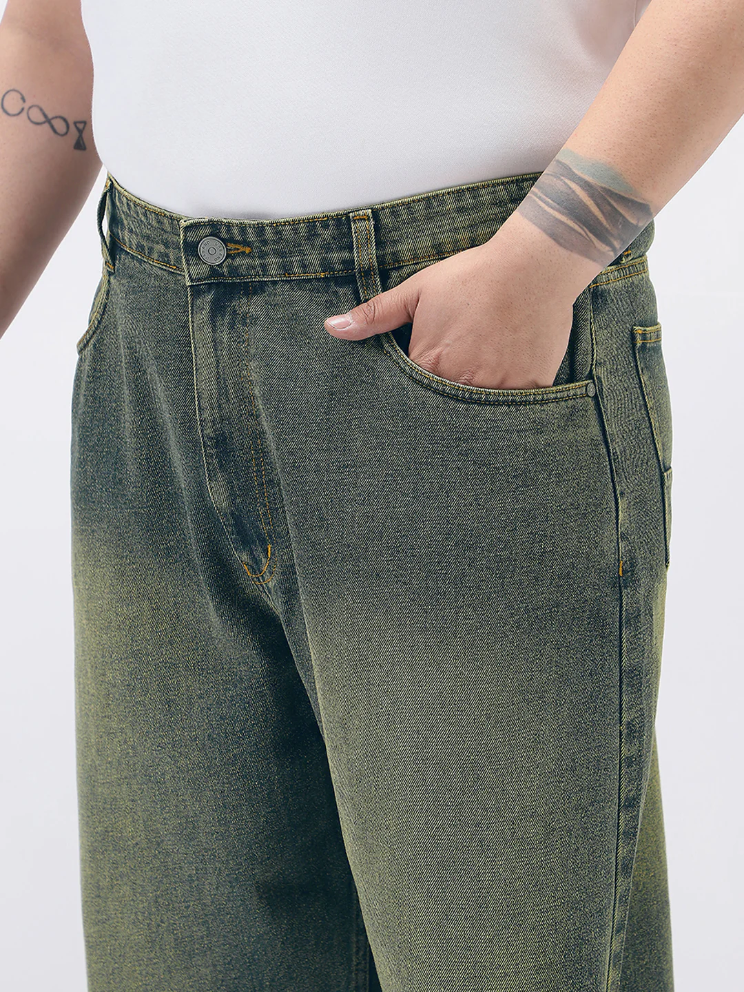 Plus Men's Blue Loose Baggy Fit Heavy Washed Jeans Non-Stretchable - Image 5