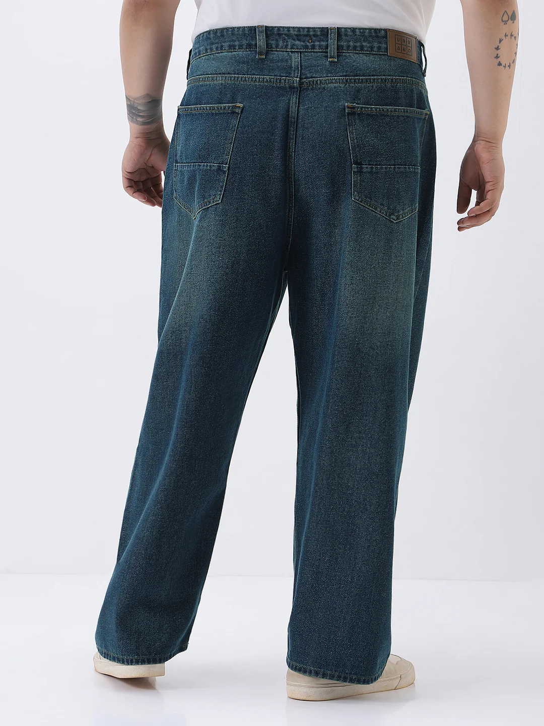 Plus Men's Blue Loose Baggy Fit Heavy Washed Jeans Non-Stretchable - Image 3