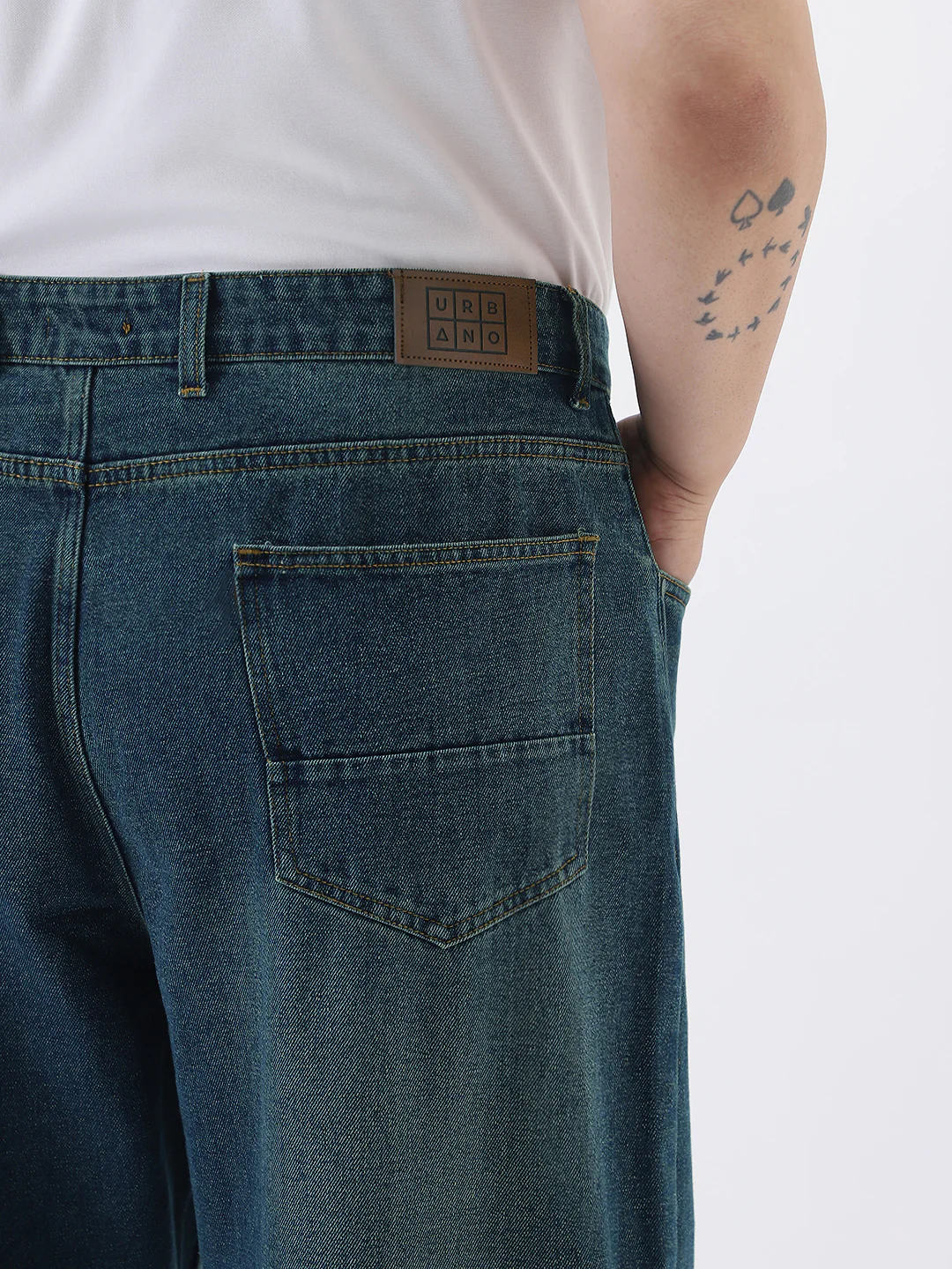 Plus Men's Blue Loose Baggy Fit Heavy Washed Jeans Non-Stretchable - Image 6