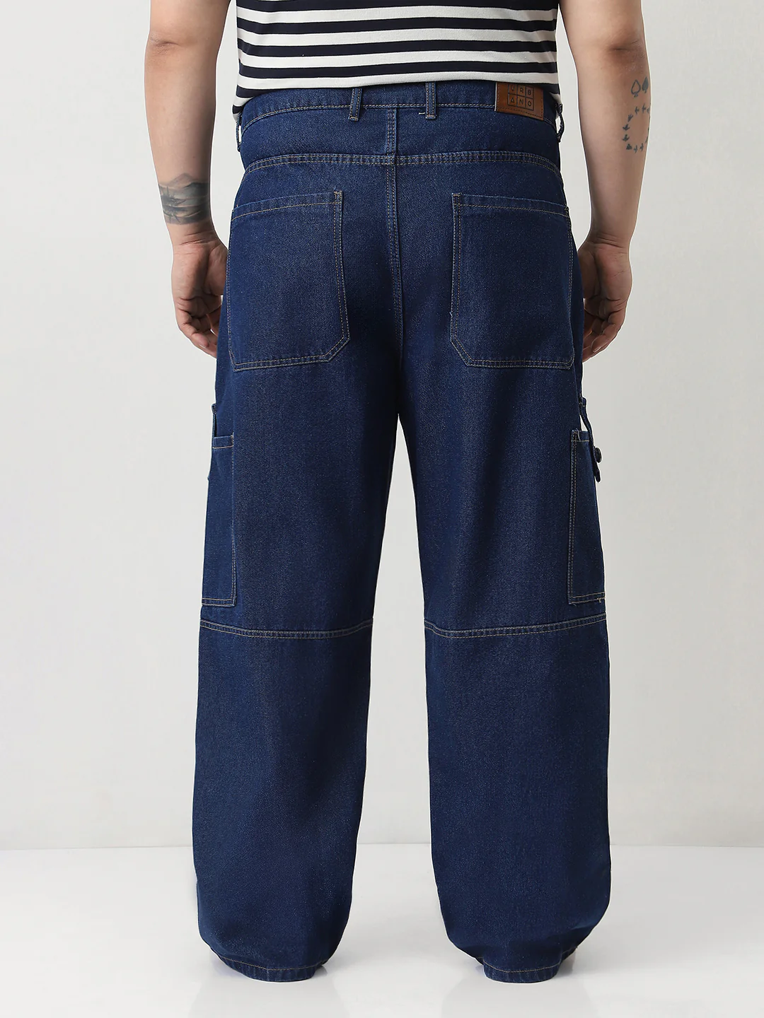 Plus Men's Blue Loose Baggy Fit Washed Cargo Jeans with 6 Pockets Non-Stretchable - Image 3