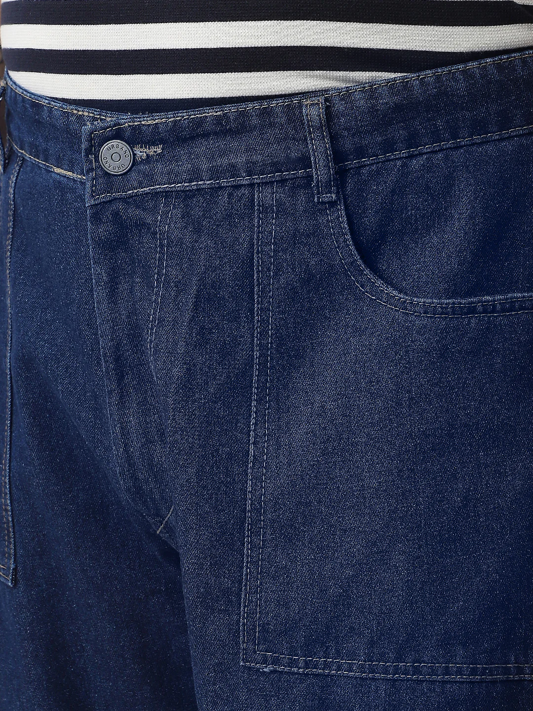 Plus Men's Blue Loose Baggy Fit Washed Cargo Jeans with 6 Pockets Non-Stretchable - Image 5