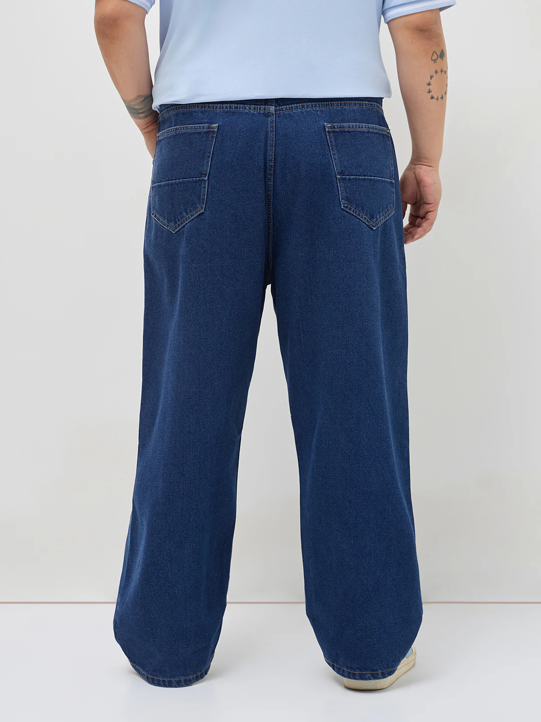 Plus Men's Blue Loose Baggy Fit Raw Washed Denim Jeans Non-Stretchable - Image 3