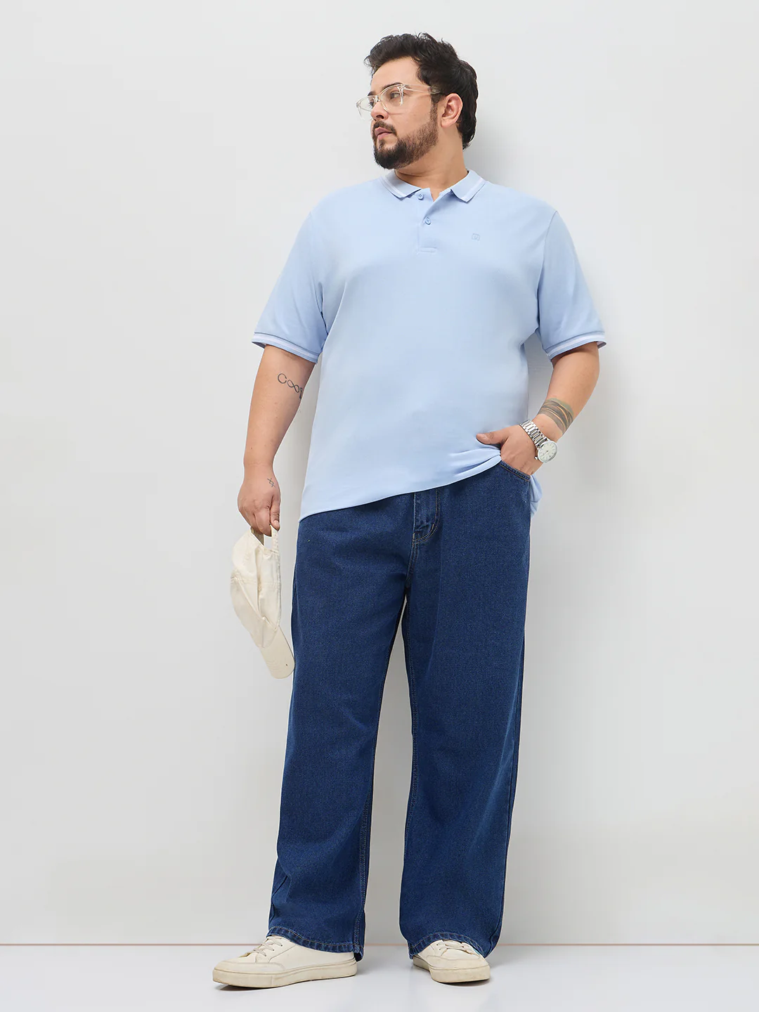 Plus Men's Blue Loose Baggy Fit Raw Washed Denim Jeans Non-Stretchable - Image 4