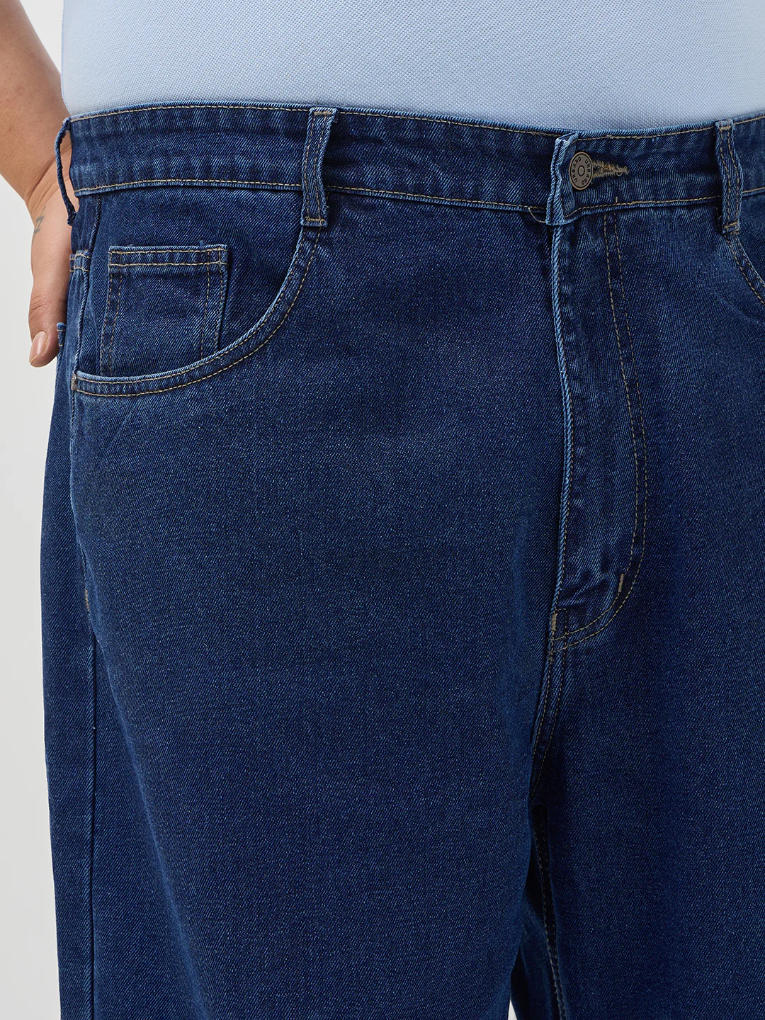 Plus Men's Blue Loose Baggy Fit Raw Washed Denim Jeans Non-Stretchable - Image 5