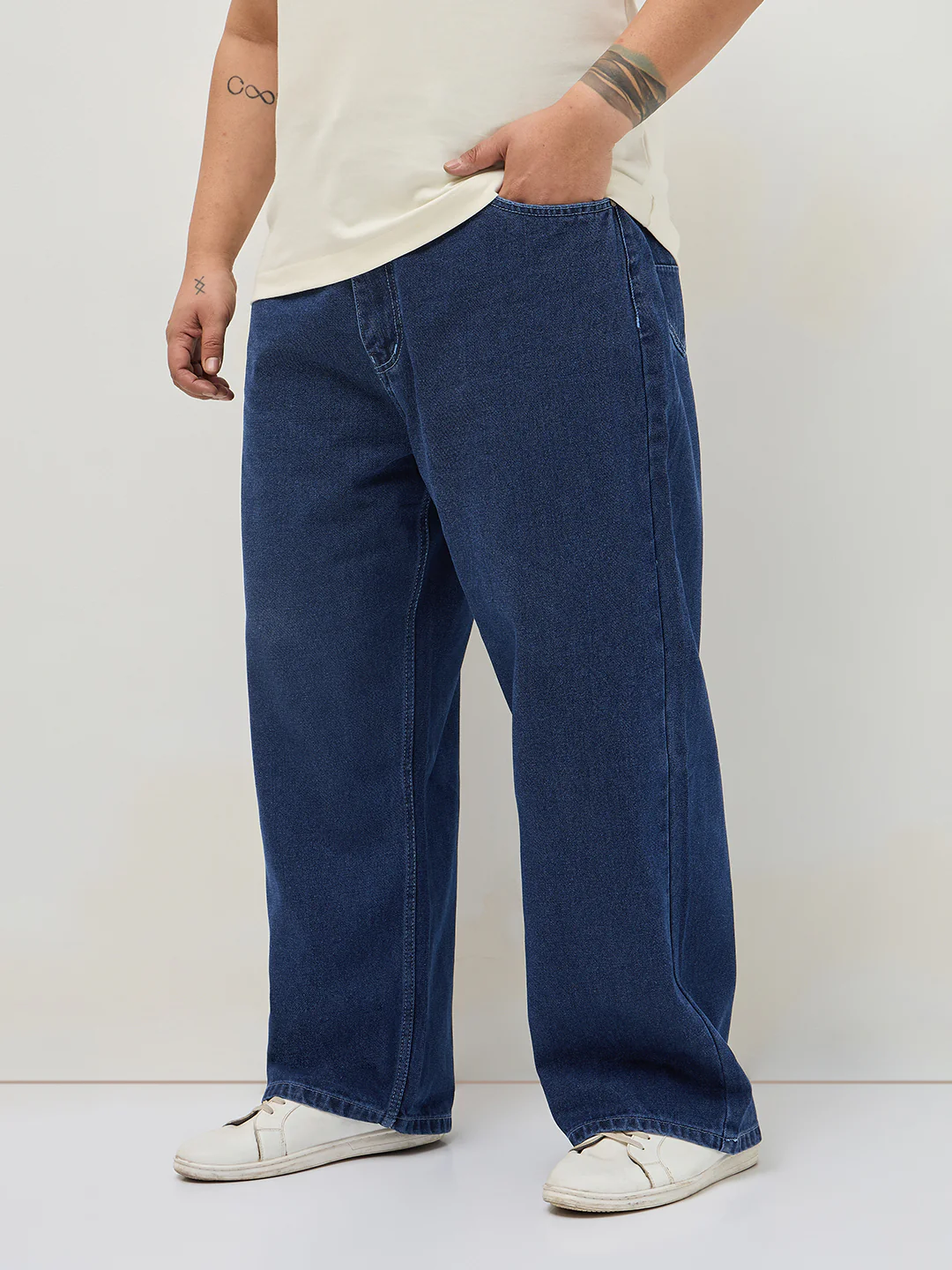 Plus Men's Blue Loose Baggy Fit Raw Washed Denim Jeans Non-Stretchable - Image 2