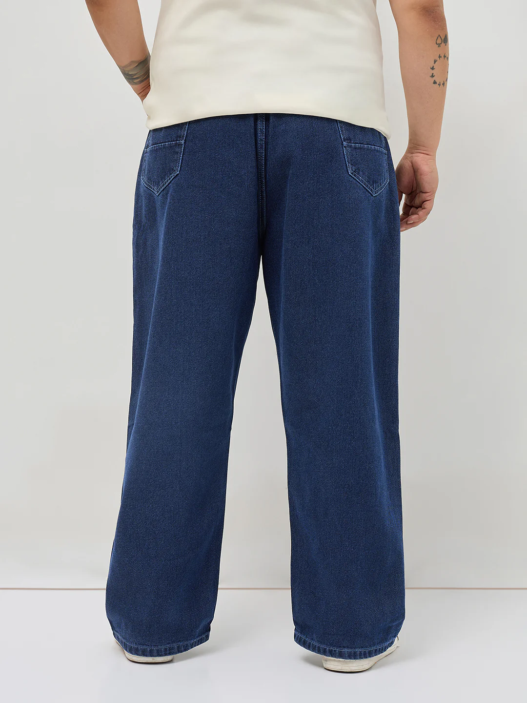 Plus Men's Blue Loose Baggy Fit Raw Washed Denim Jeans Non-Stretchable - Image 3