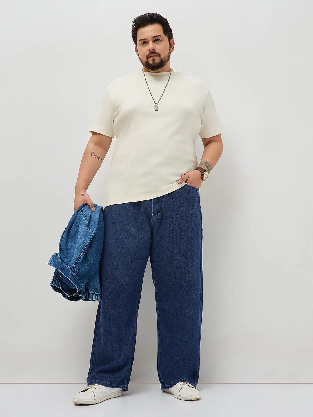 Plus Men's Blue Loose Baggy Fit Raw Washed Denim Jeans Non-Stretchable - Image 4