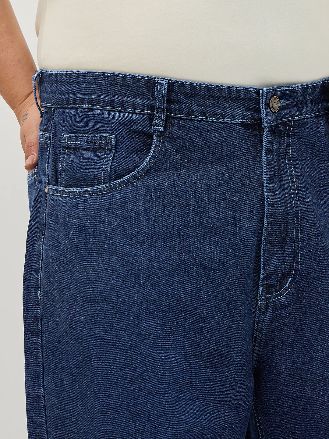 Plus Men's Blue Loose Baggy Fit Raw Washed Denim Jeans Non-Stretchable - Image 5