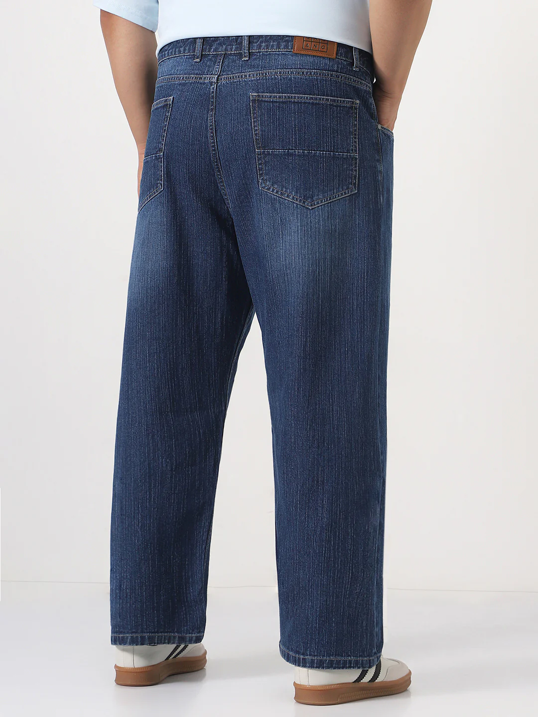 Plus Men's Blue Loose Baggy Fit Washed Denim Jeans Non-Stretchable - Image 3