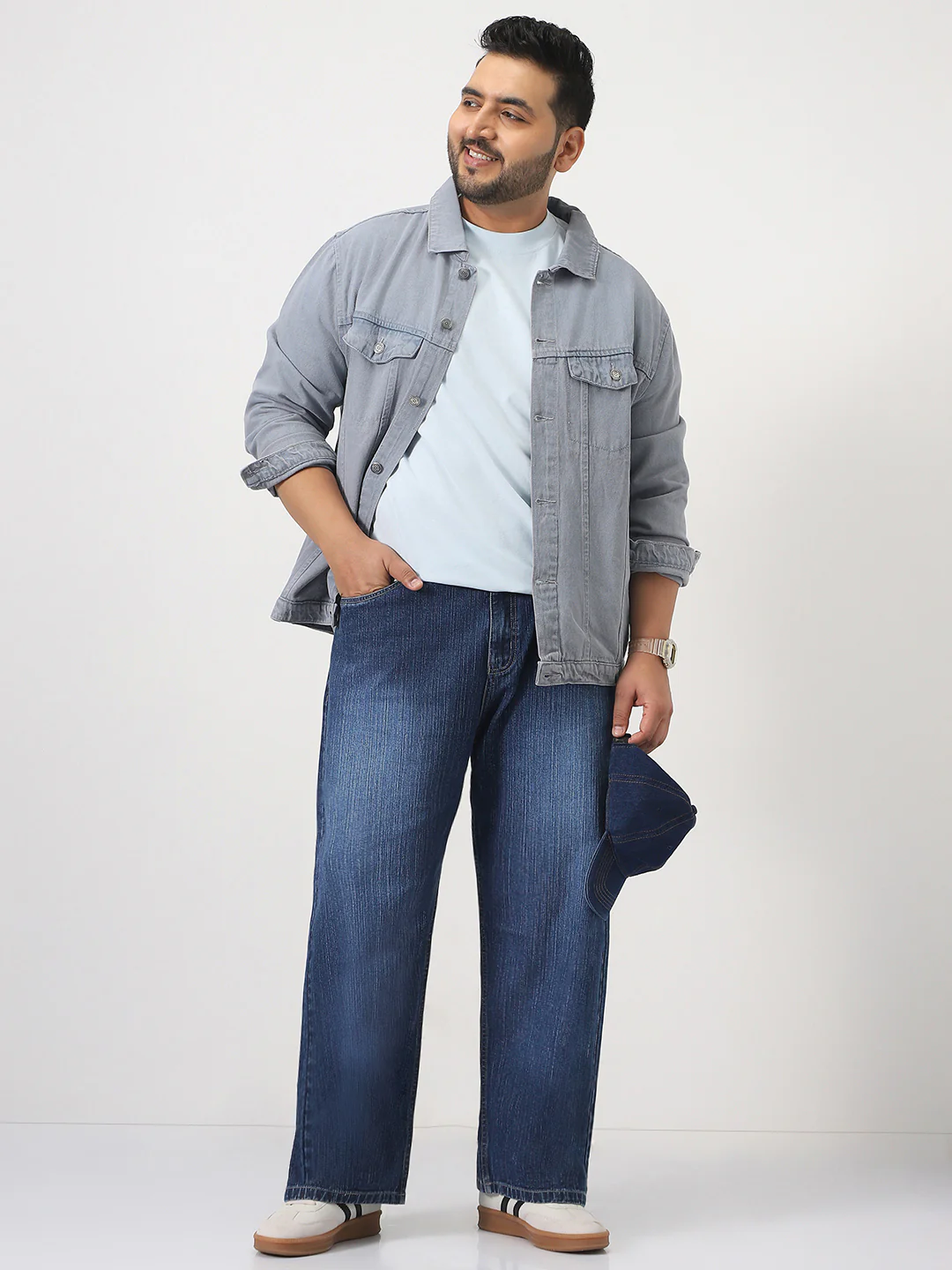 Plus Men's Blue Loose Baggy Fit Washed Denim Jeans Non-Stretchable - Image 4