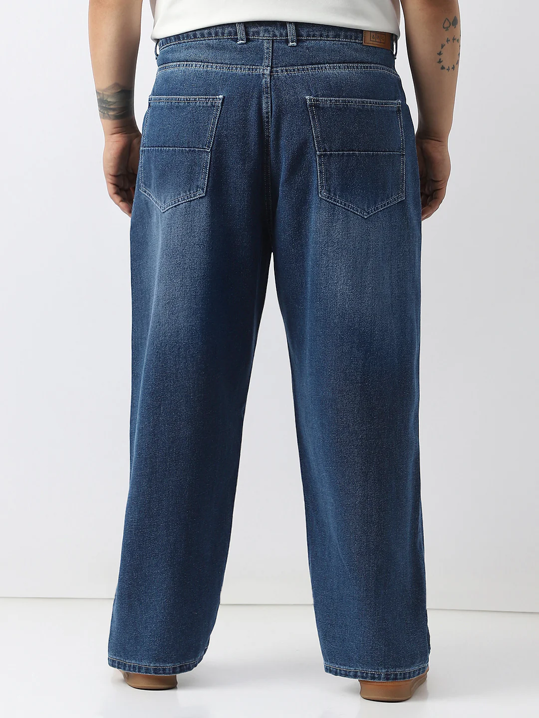 Plus Men's Blue Loose Baggy Fit Washed Jeans Non-Stretchable - Image 3