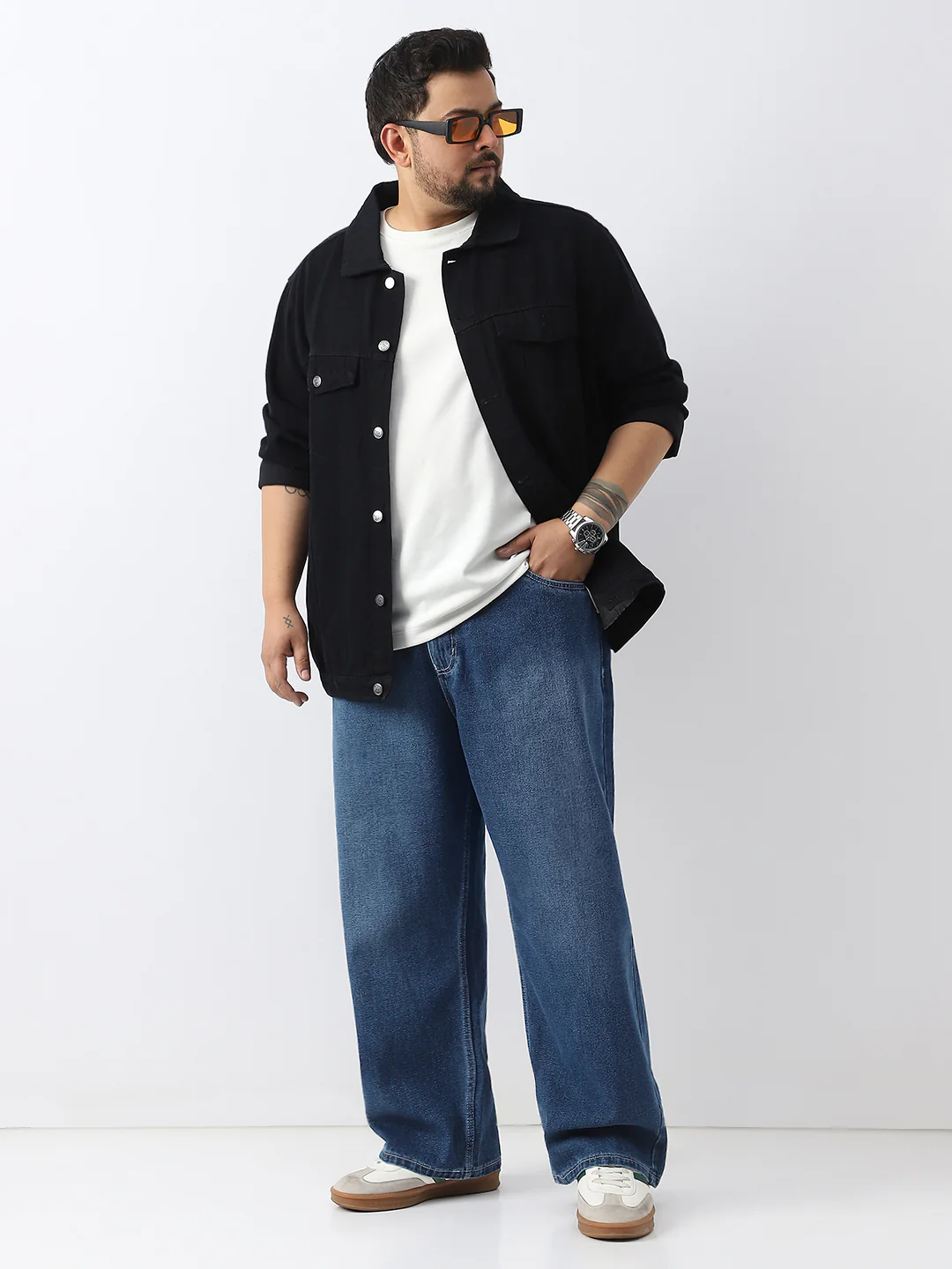 Plus Men's Blue Loose Baggy Fit Washed Jeans Non-Stretchable - Image 4