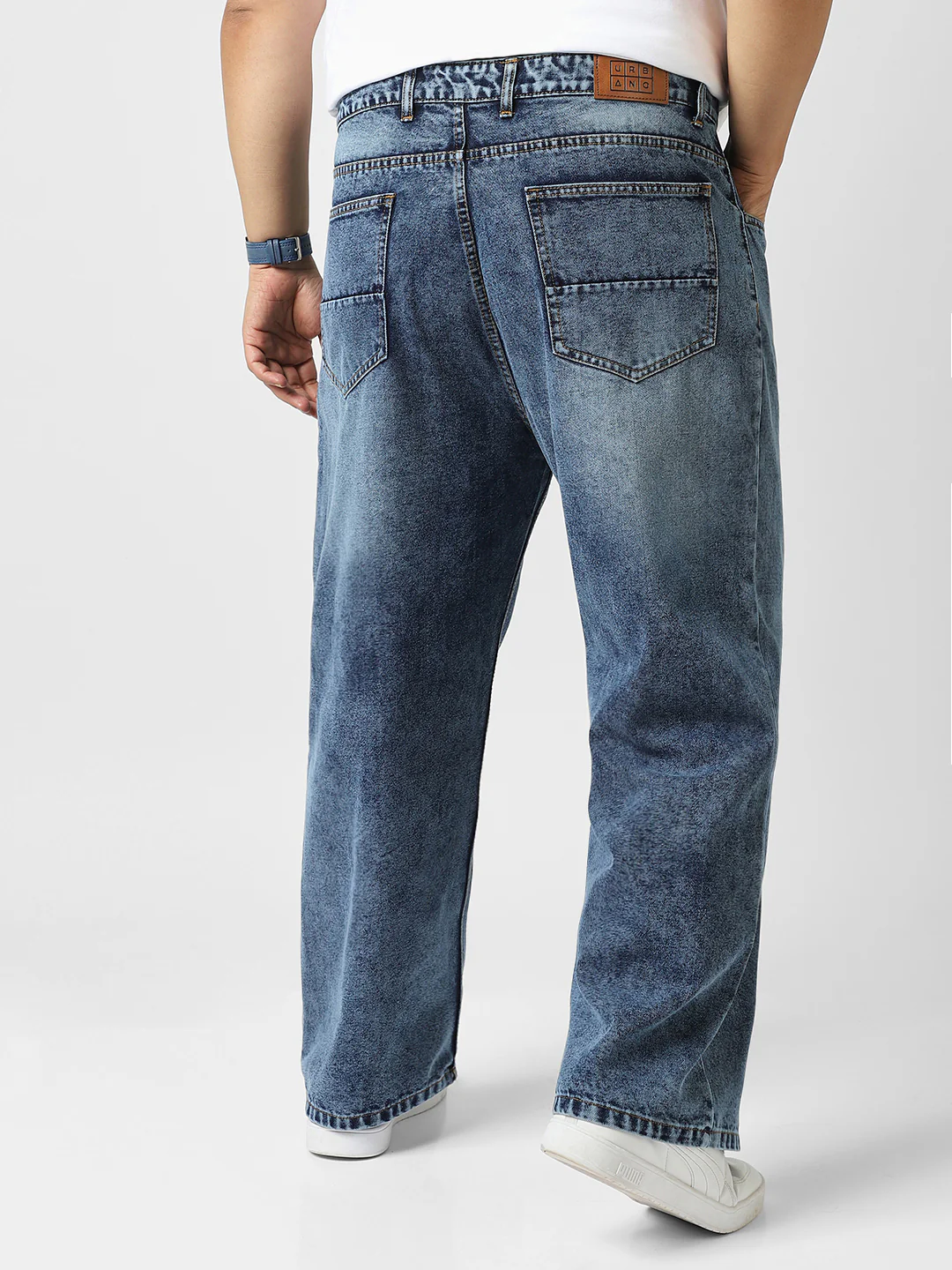 Plus Men's Blue Loose Baggy Fit Washed Jeans Non-Stretchable - Image 3