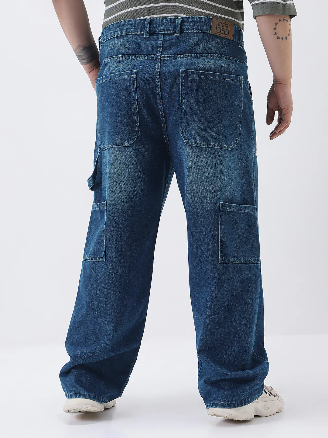 Plus Men's Blue Loose Fit Cargo Carpenter Jeans With 6 Pockets Non-Stretchable - Image 3