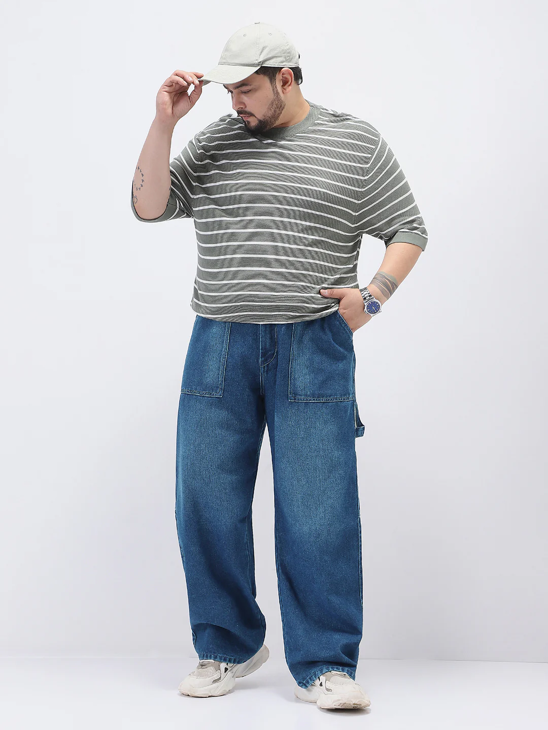 Plus Men's Blue Loose Fit Cargo Carpenter Jeans With 6 Pockets Non-Stretchable - Image 4