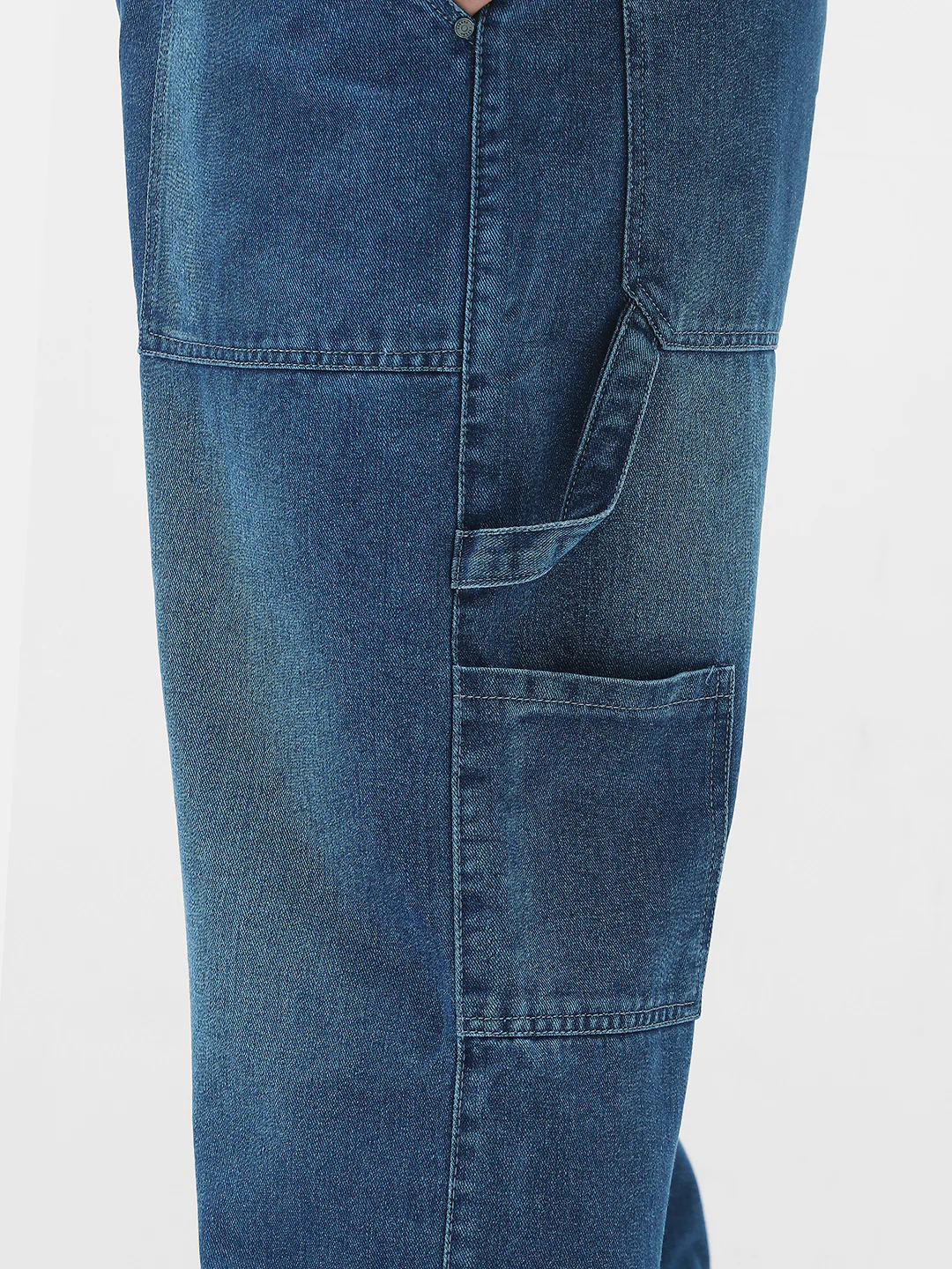 Plus Men's Blue Loose Fit Cargo Carpenter Jeans With 6 Pockets Non-Stretchable - Image 5