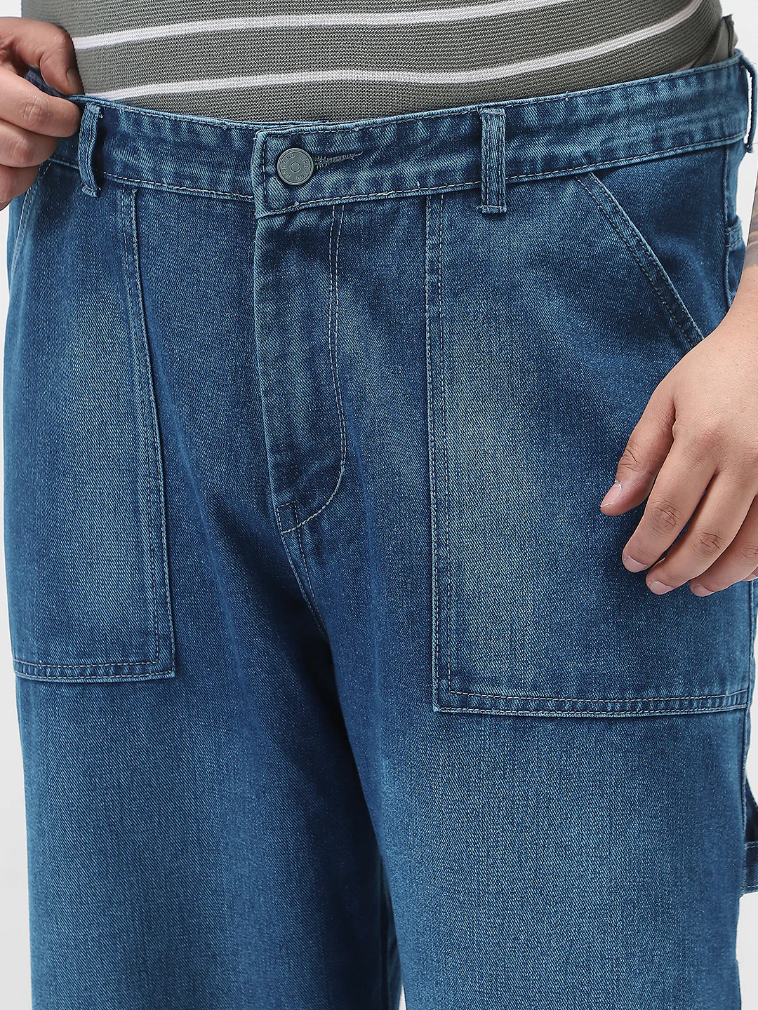 Plus Men's Blue Loose Fit Cargo Carpenter Jeans With 6 Pockets Non-Stretchable - Image 6