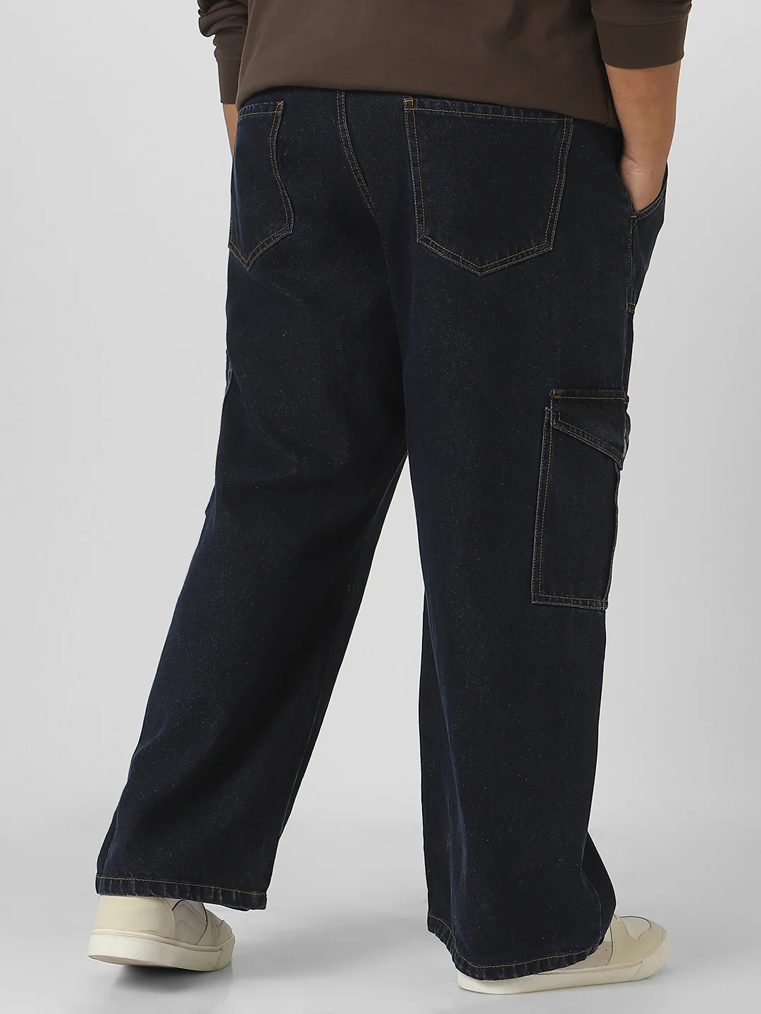 Plus Men's Blue Loose Fit Cargo Jeans with 6 Pockets Non-Stretchable - Image 4