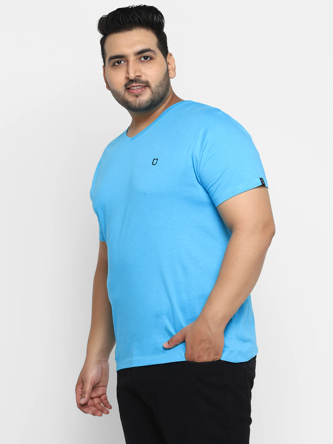 Plus Men's Blue Printed Full Sleeve Regular Fit Cotton T-Shirt - Image 2