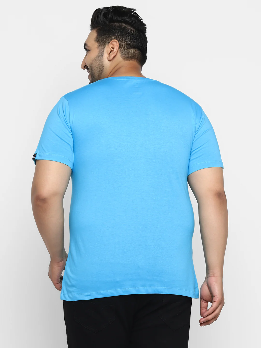 Plus Men's Blue Printed Full Sleeve Regular Fit Cotton T-Shirt - Image 3