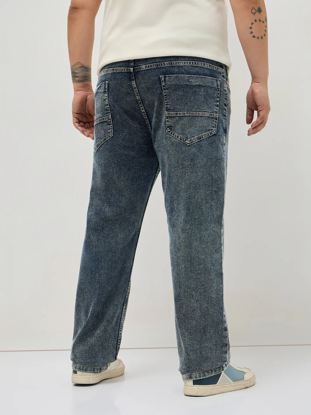 Plus Men's Blue Regular Fit Towel Washed Yellow Tint Denim Jeans Stretchable - Image 3