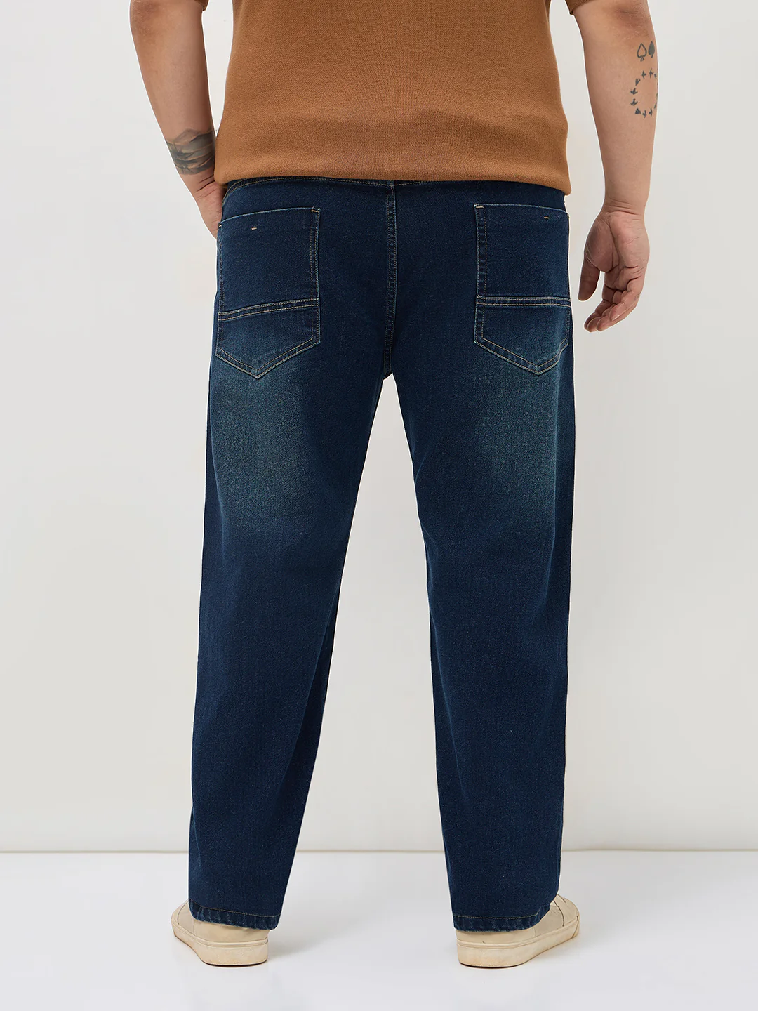 Plus Men's Blue Regular Fit Whisker Washed Yellow Tint Denim Jeans Stretchable - Image 3