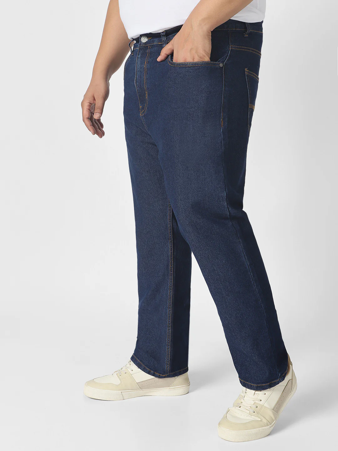 Plus Men's Blue Regular Fit Solid Jeans Stretchable - Image 2