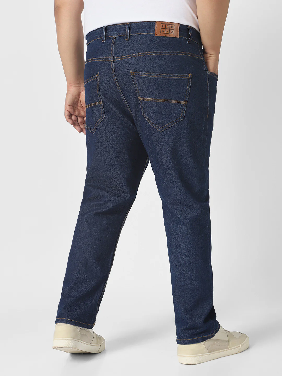 Plus Men's Blue Regular Fit Solid Jeans Stretchable - Image 3