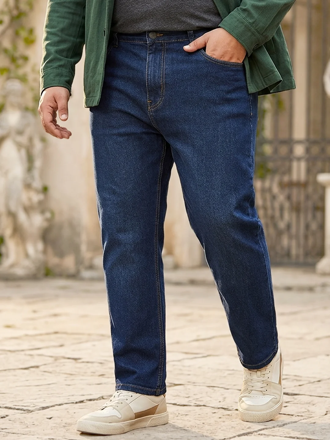 Plus Men's Blue Regular Fit Solid Jeans Stretchable - Image 6
