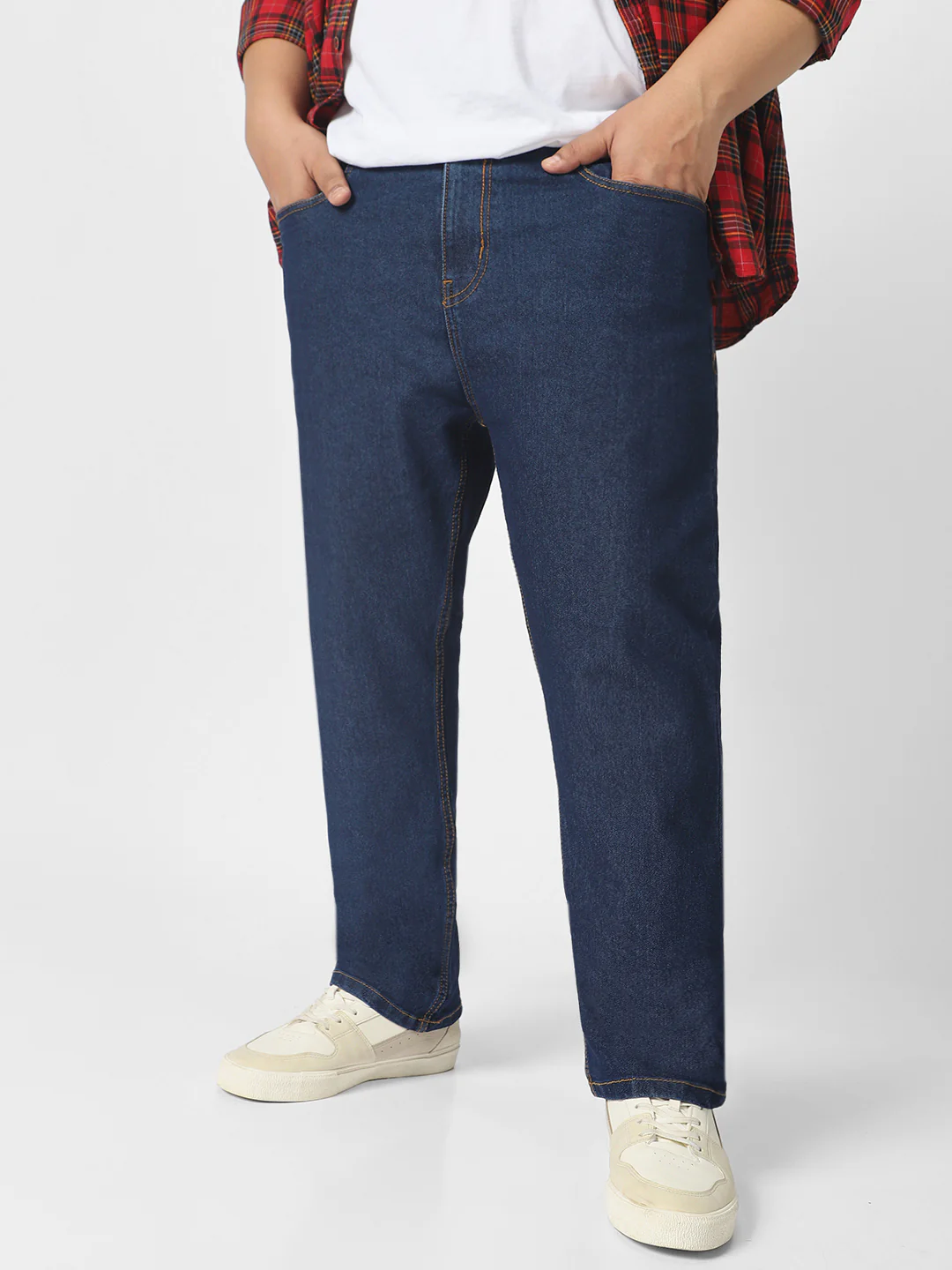 Plus Men's Blue Regular Fit Solid Jeans Stretchable - Image 7
