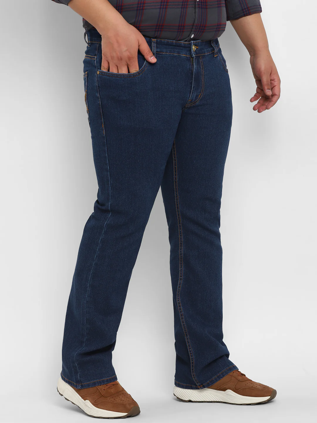 Plus Men's Blue Regular Fit Washed Denim Bootcut Jeans Stretchable - Image 2