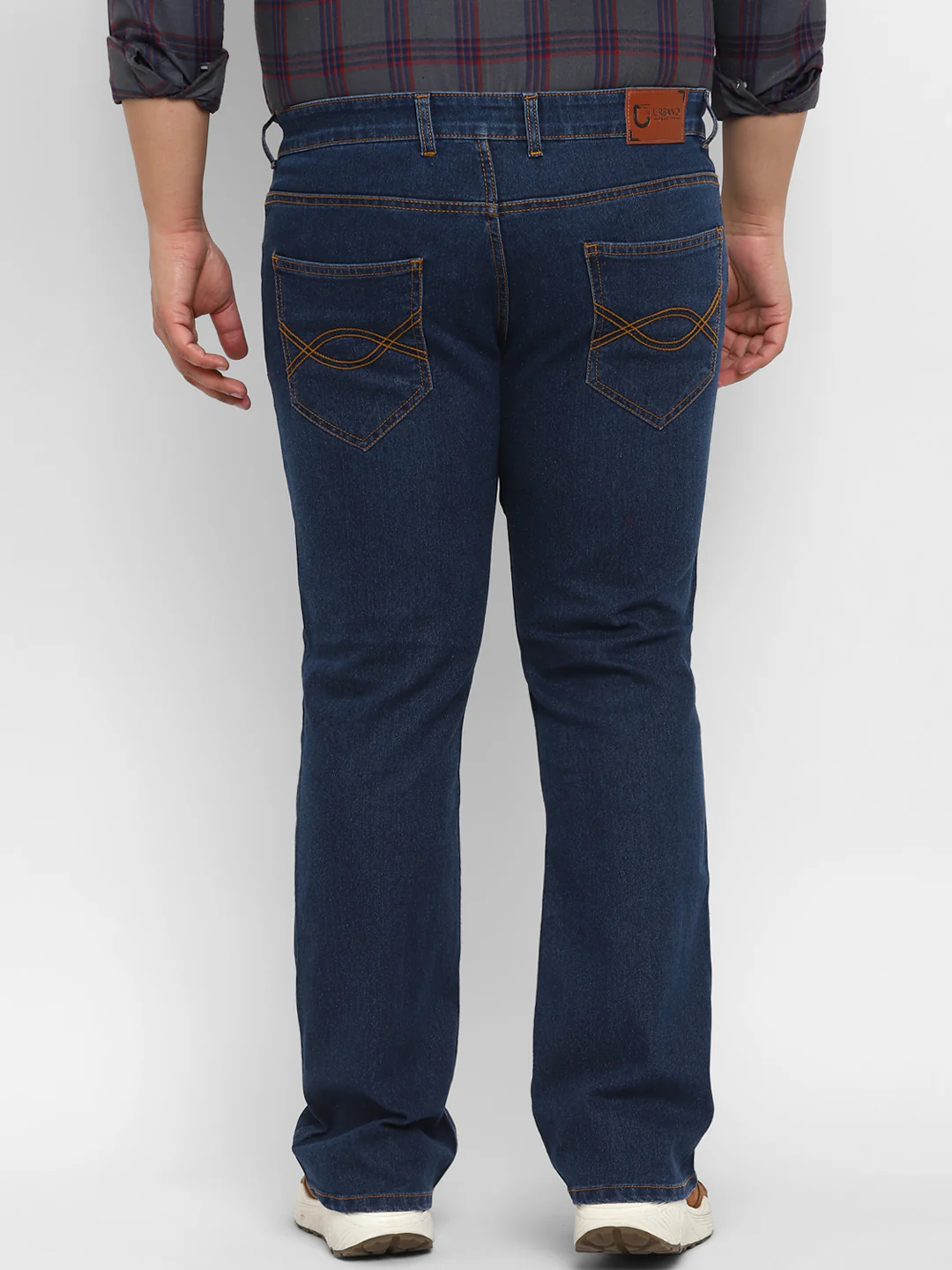 Plus Men's Blue Regular Fit Washed Denim Bootcut Jeans Stretchable - Image 3