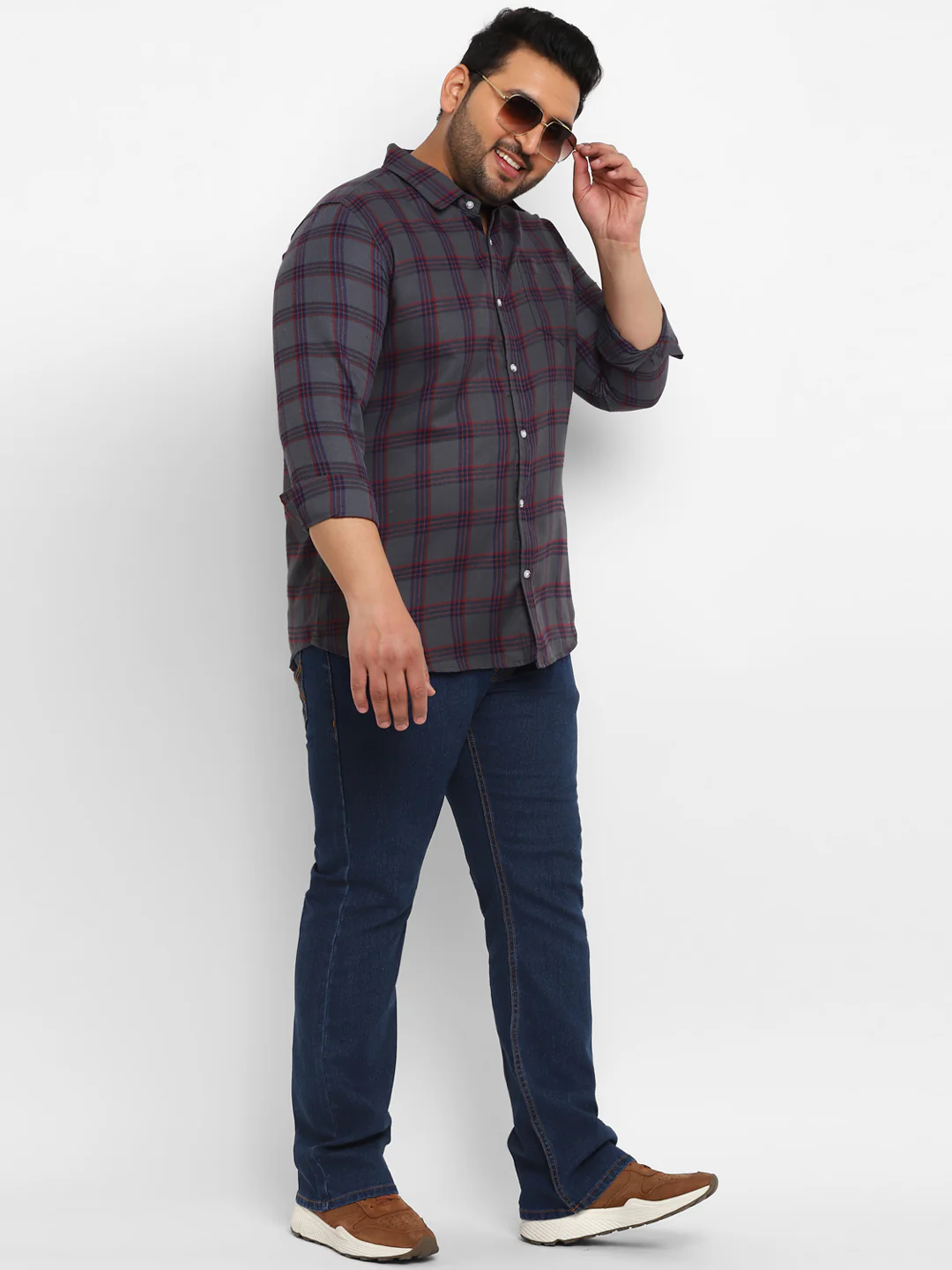 Plus Men's Blue Regular Fit Washed Denim Bootcut Jeans Stretchable - Image 4