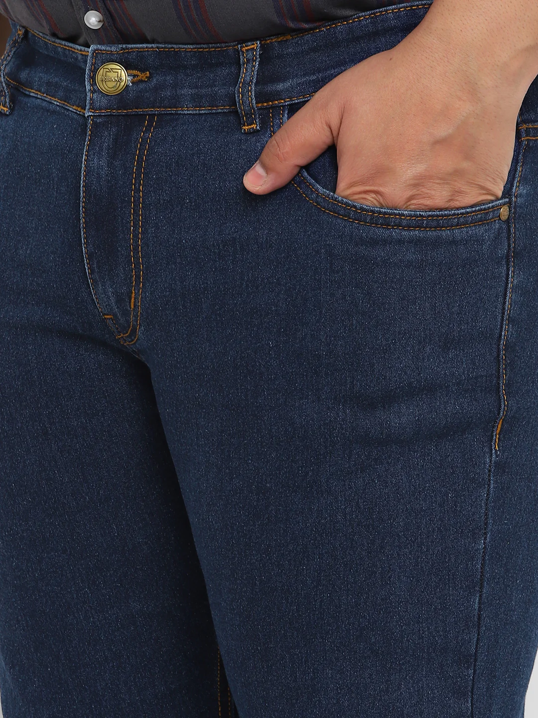 Plus Men's Blue Regular Fit Washed Denim Bootcut Jeans Stretchable - Image 5