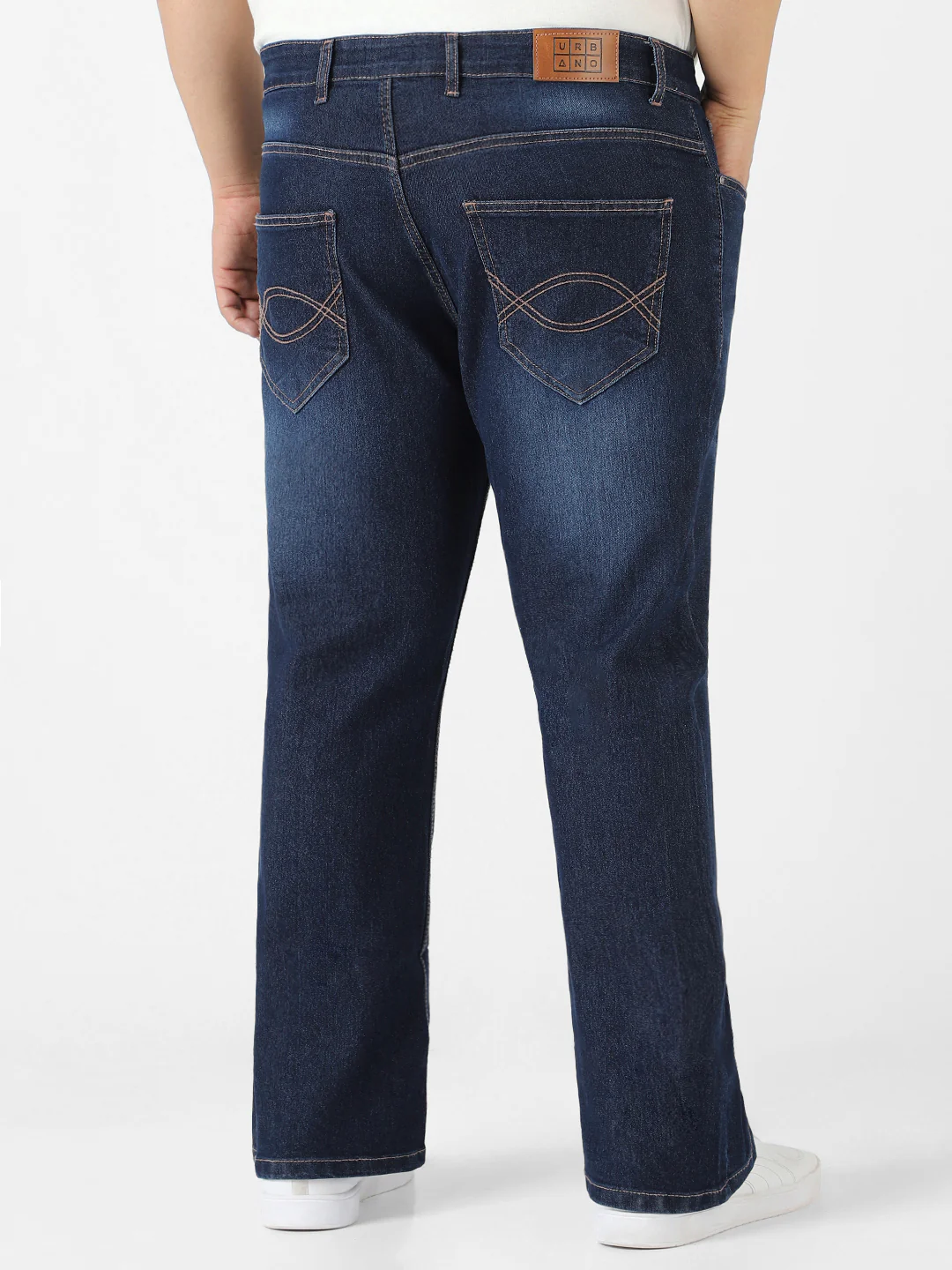 Plus Men's Blue Regular Fit Washed Denim Bootcut Jeans Stretchable - Image 4