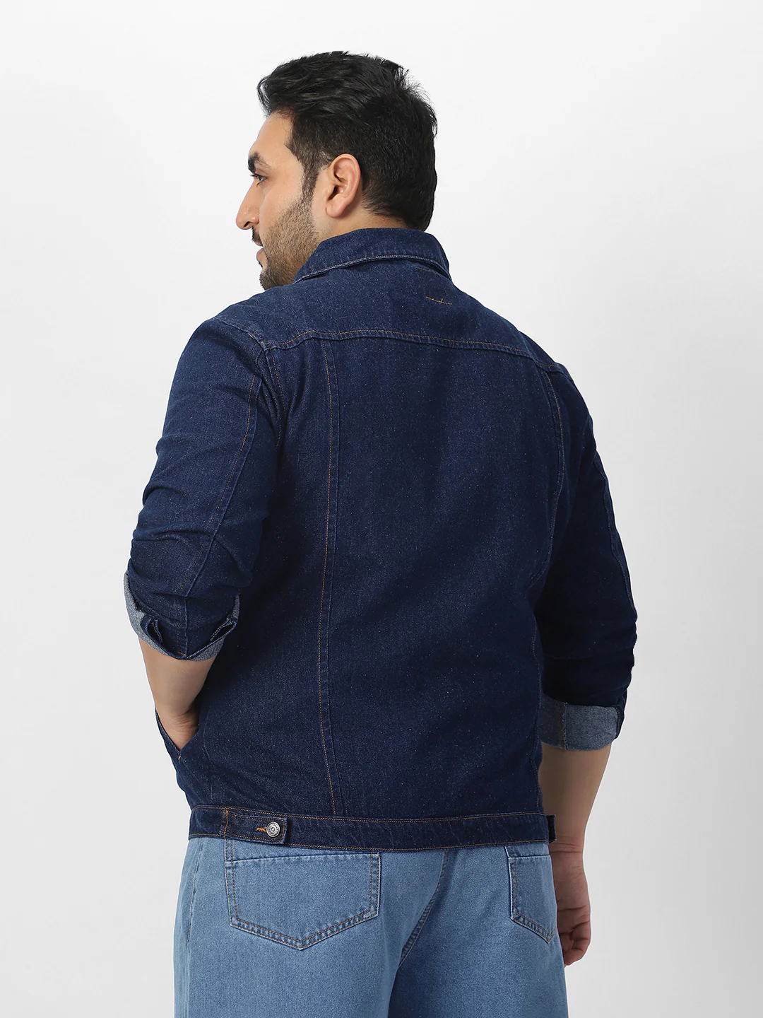 Plus Men's Blue Regular Fit Washed Full Sleeve Denim Jacket - Image 4